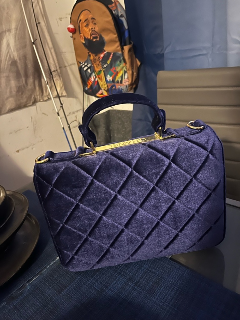 CHANEL “Inspired” Quilted Velvet Top Handle Bag Crossbody Handbag - Picture 4 of 10